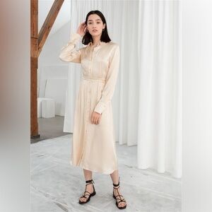 & OTHER STORIES Belted Satin Midi Dress Peach/cream pink sz 0